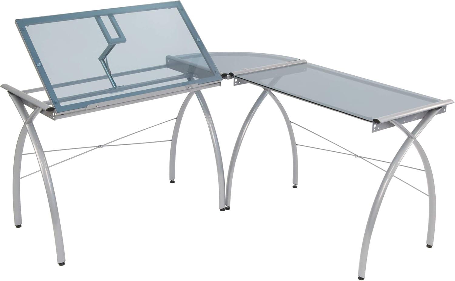 Courson L-Shaped Glass Top Metal Base Drafting Table