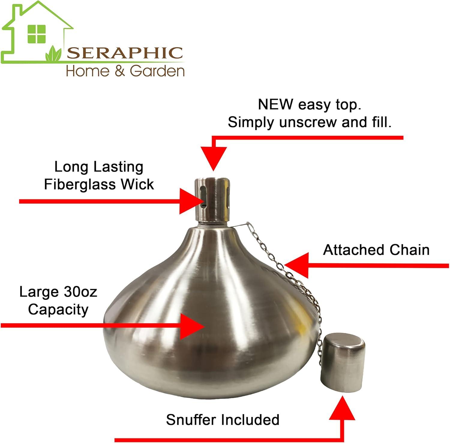 Seraphic Metal Citronella Torches for Outside - Large 30oz Table Top Torch, Stainless Steel