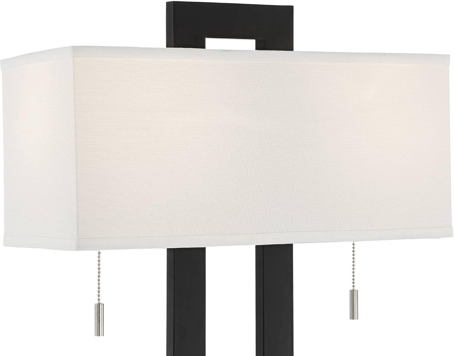 360 Lighting Neil 26" High Rectangular Rustic Modern Table Lamps Set of 2 USB Port Pull Chain Black Metal White Shade Living Room Charging Bedroom