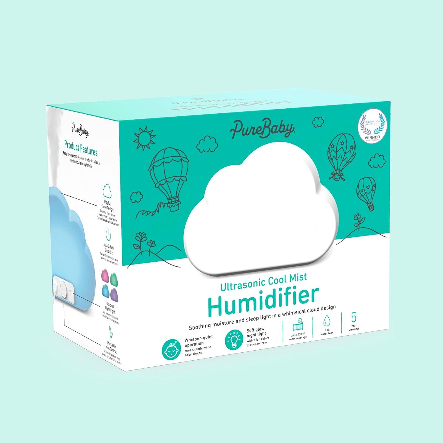 Pure Enrichment MistAire Cloud Ultrasonic Cool Mist Humidifier and Mood Light: Kids' Bedroom, Adjustable, Quiet, 24hr Run