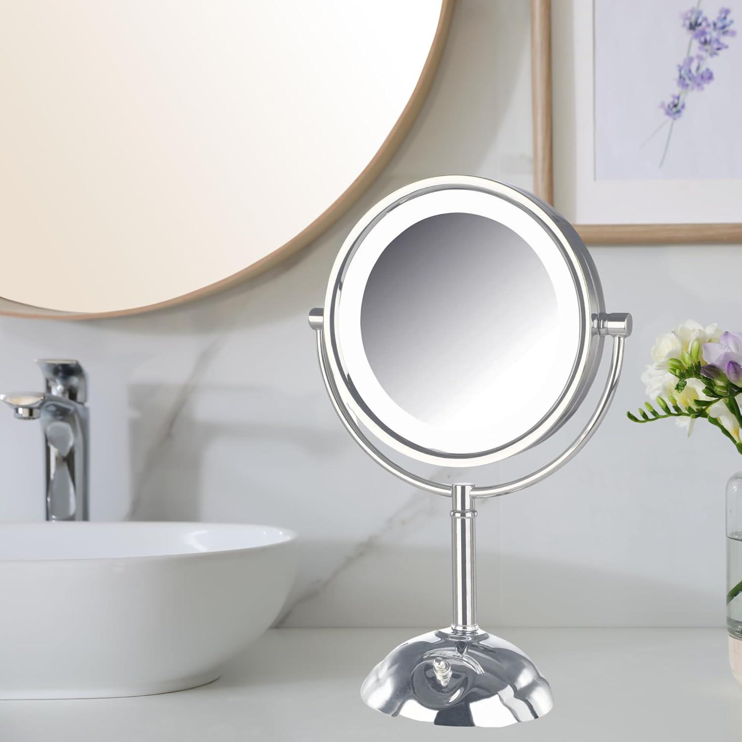 Symple Stuff 8.5" Lighted Tabletop Magnified Makeup Mirror, Plug In