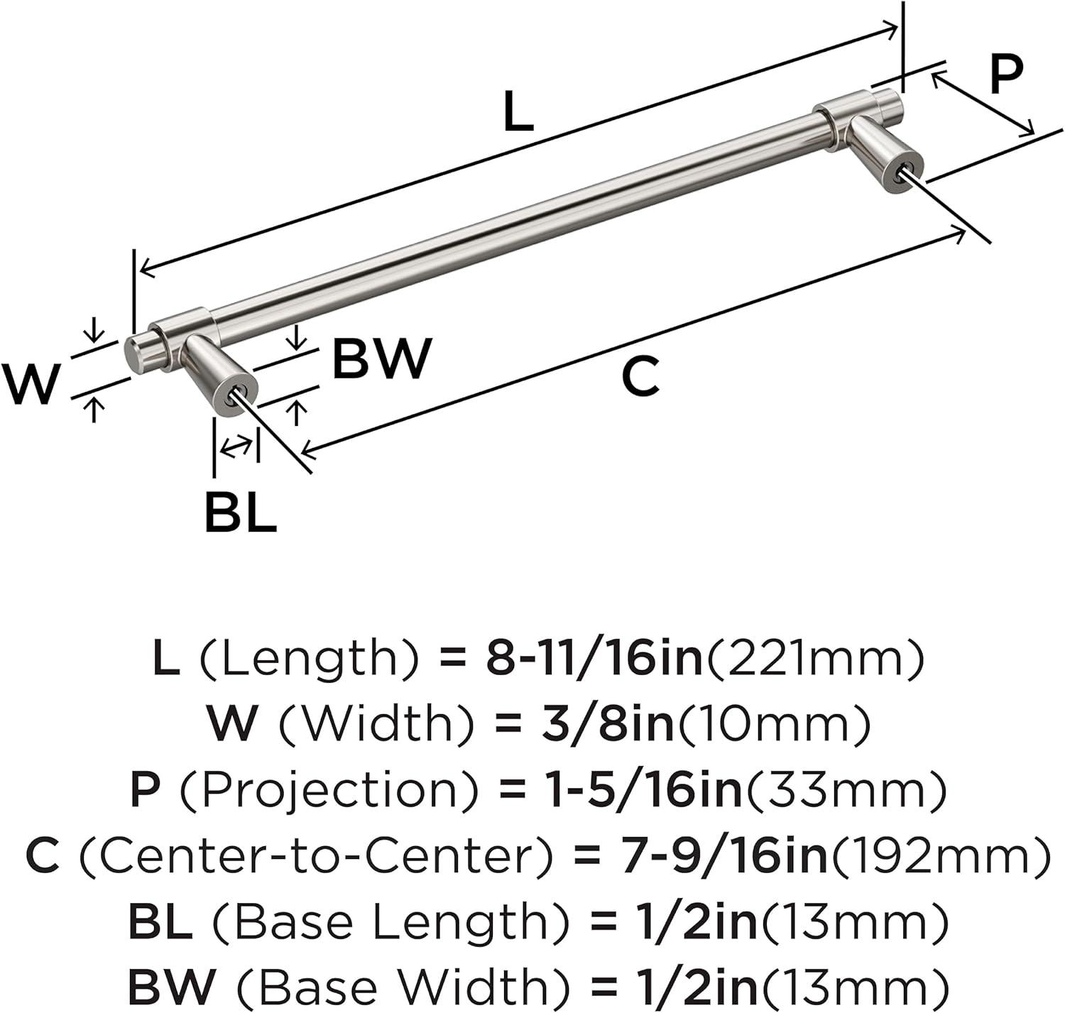 Amerock Destine 7-9/16 inch (192mm) Center-to-Center Polished Nickel Cabinet Pull