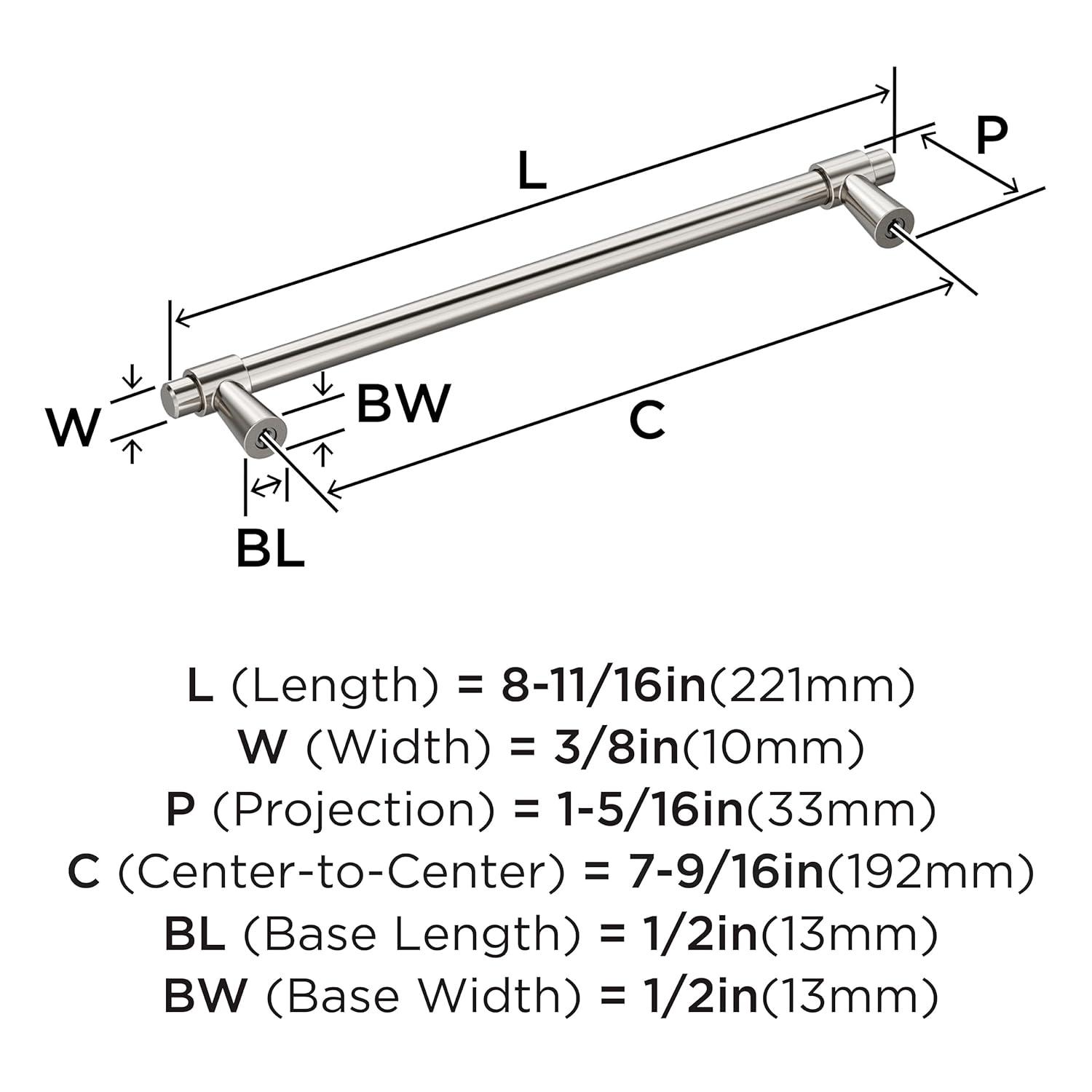 Amerock Destine 7-9/16 inch (192mm) Center-to-Center Polished Nickel Cabinet Pull