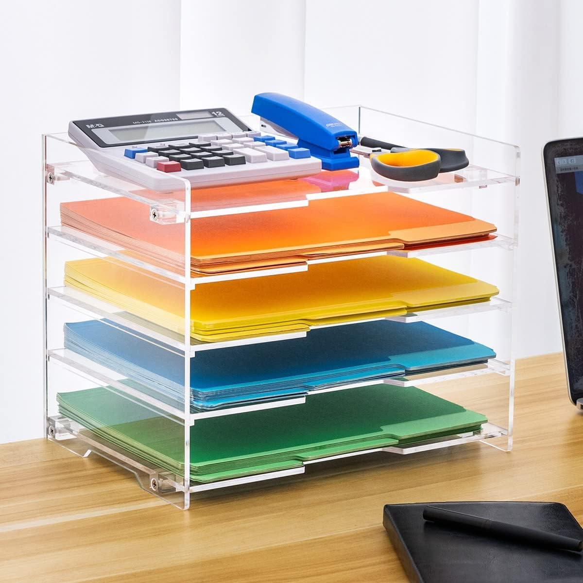 Clear Acrylic 5-Shelf File Paper Organizer for Desk