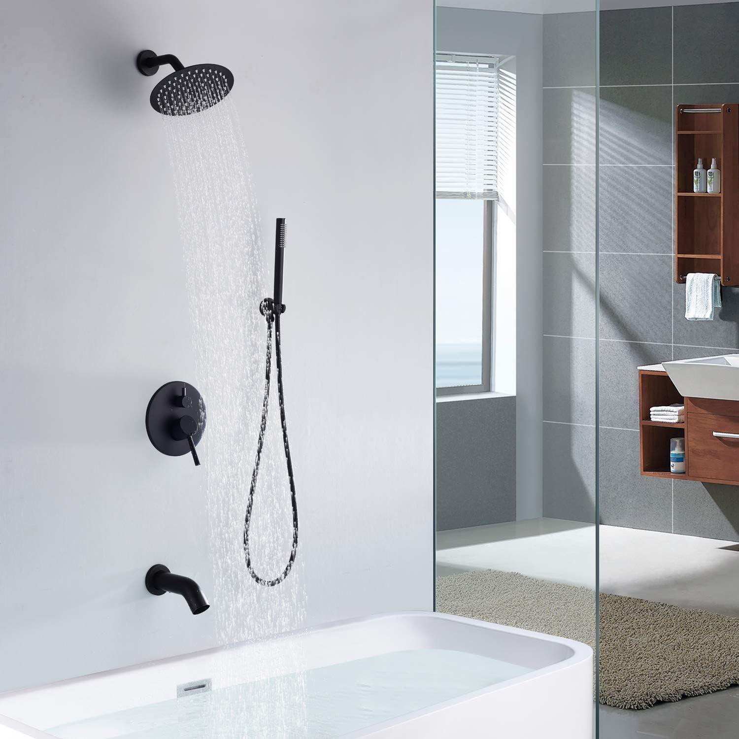 Matte Black Stainless Steel Rain Shower System with Handheld