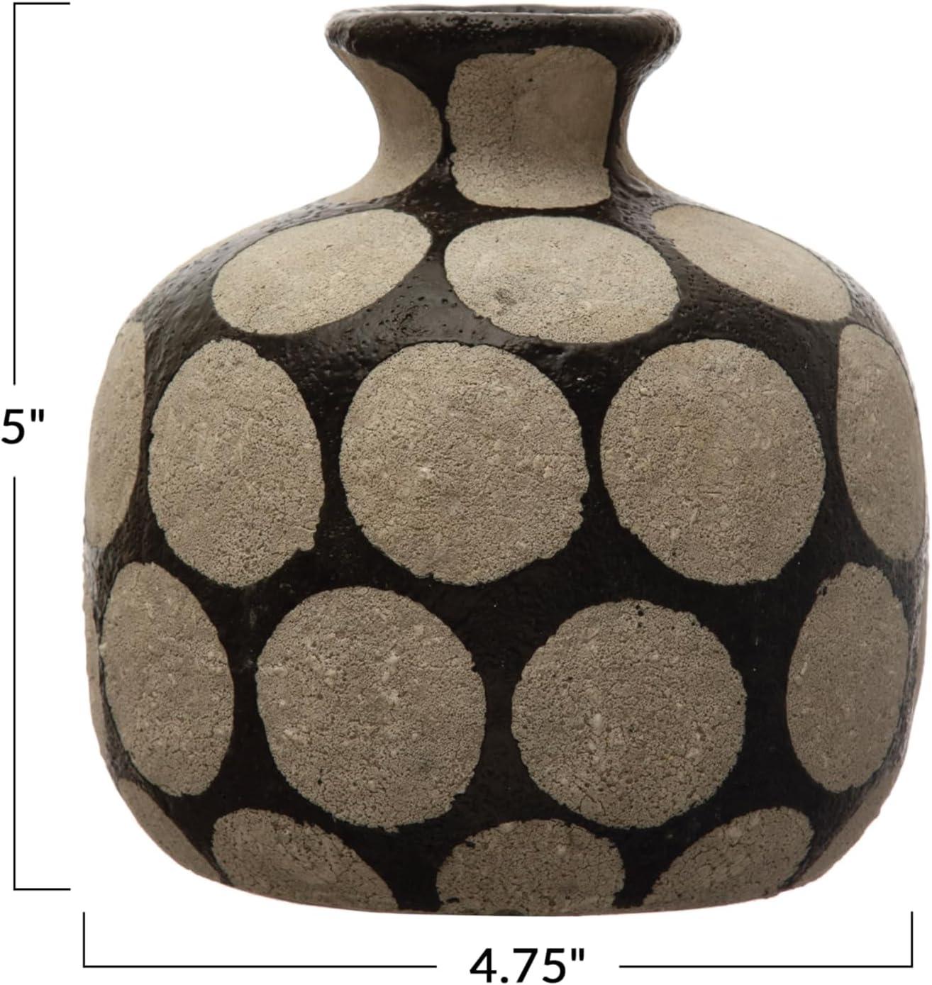 Black and Natural Ceramic Vase with Wax Relief Dots