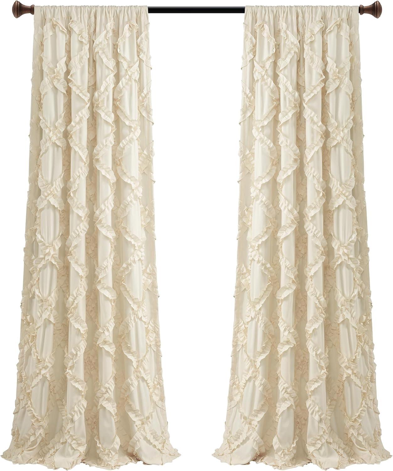 Lush Decor Ruffle Diamond Polyester Semi Sheer Curtain Pair (Set of 2)