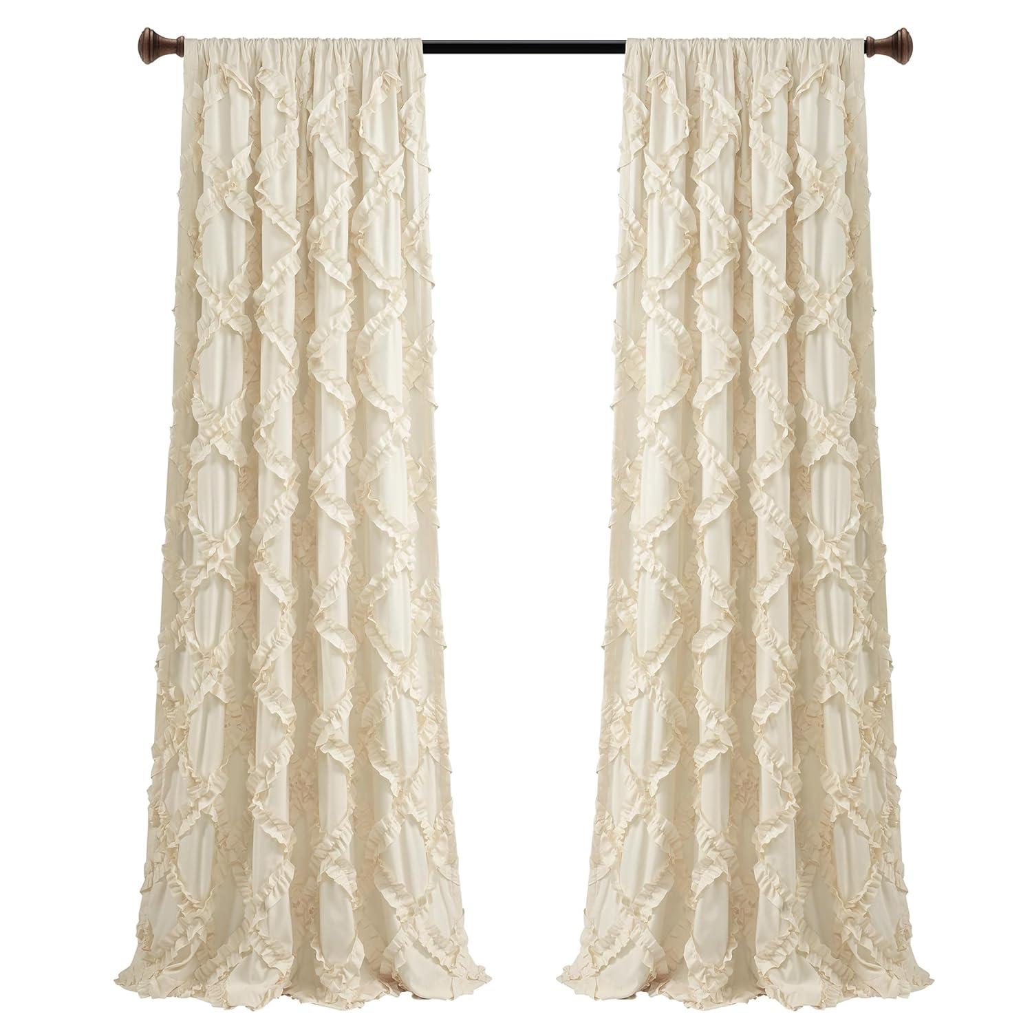 Lush Decor Ruffle Diamond Polyester Semi Sheer Curtain Pair (Set of 2)