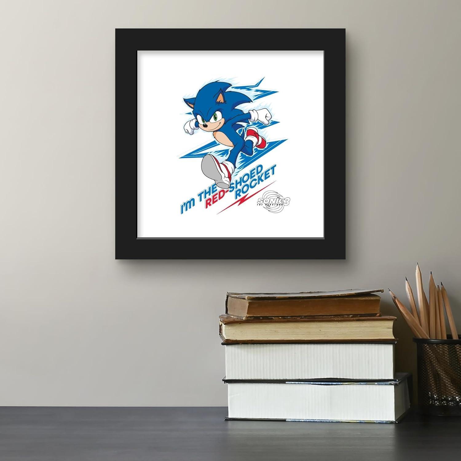 Gallery Pops Sonic the Hedgehog 3 - Sonic the Red-Shoed Rocket Wall Art, Black Framed Version, 12" x 12"