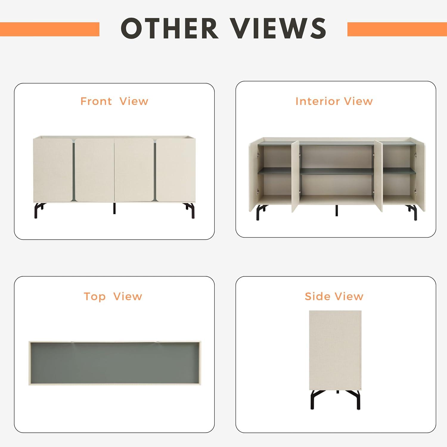 24/7 Shop at Home Elwin 60" Modern Sideboard Buffet, Storage Cabinet with Doors and Adjustable Shelves for Dining, Living Room, Kitchen, Entryway, Office, Cream Weave & Sage Green