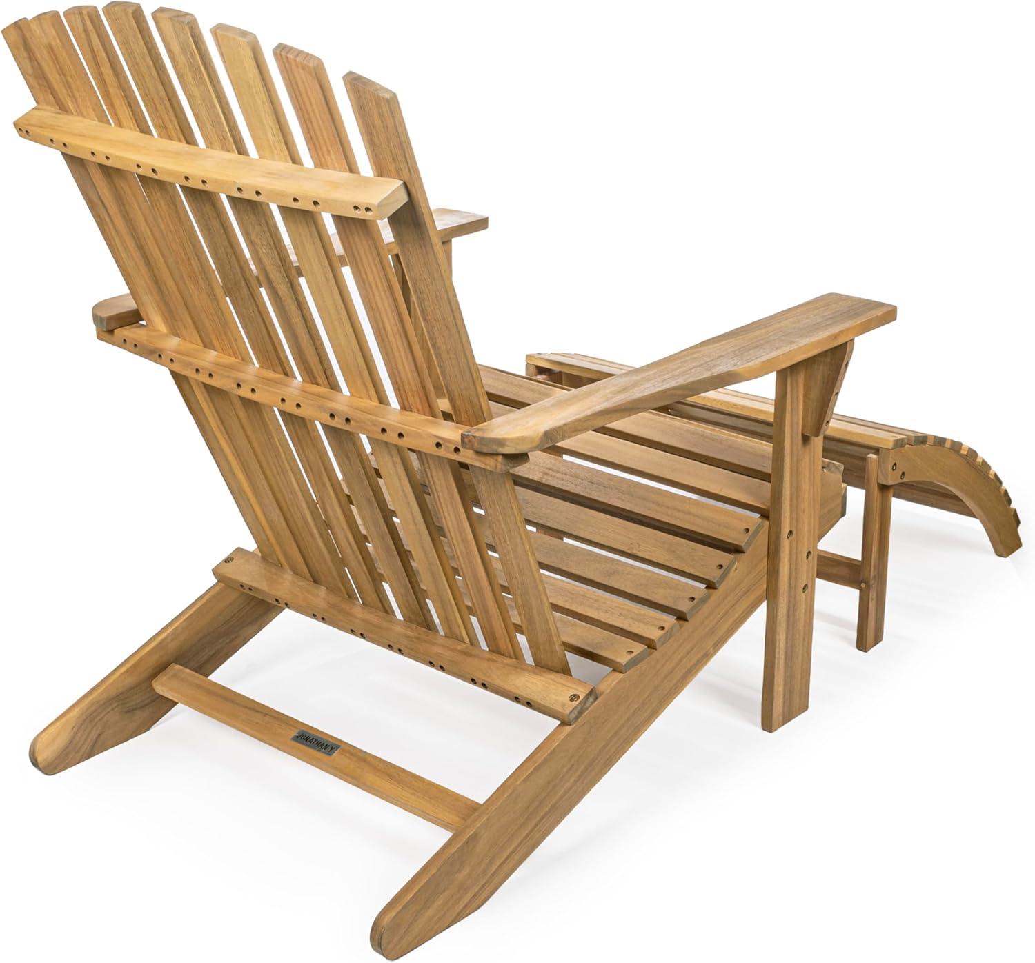 Saranac 2-Piece Traditional Rustic Acacia Wood Adirondack Chair with Detachable Ottoman, Teak Brown - JONATHAN Y