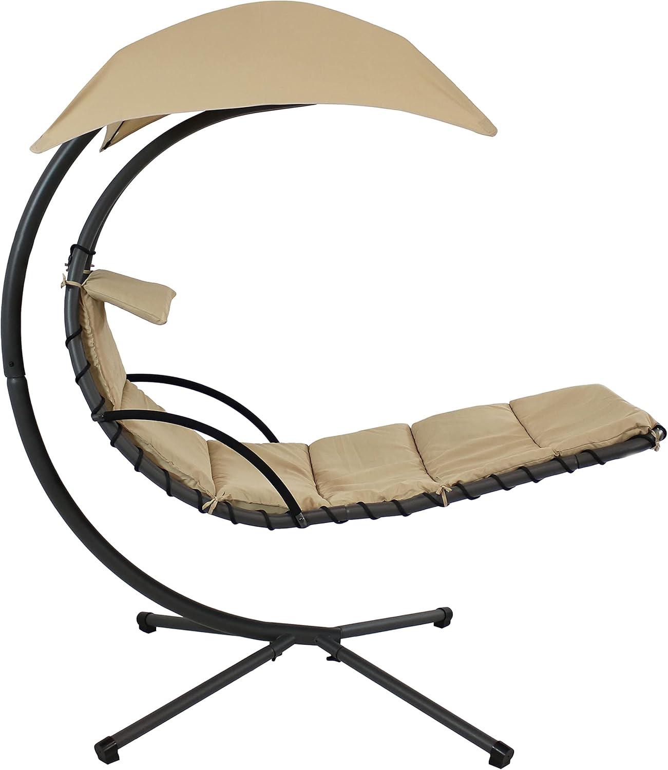 Steel Outdoor Floating Chaise Lounge Chair with Canopy with Stand