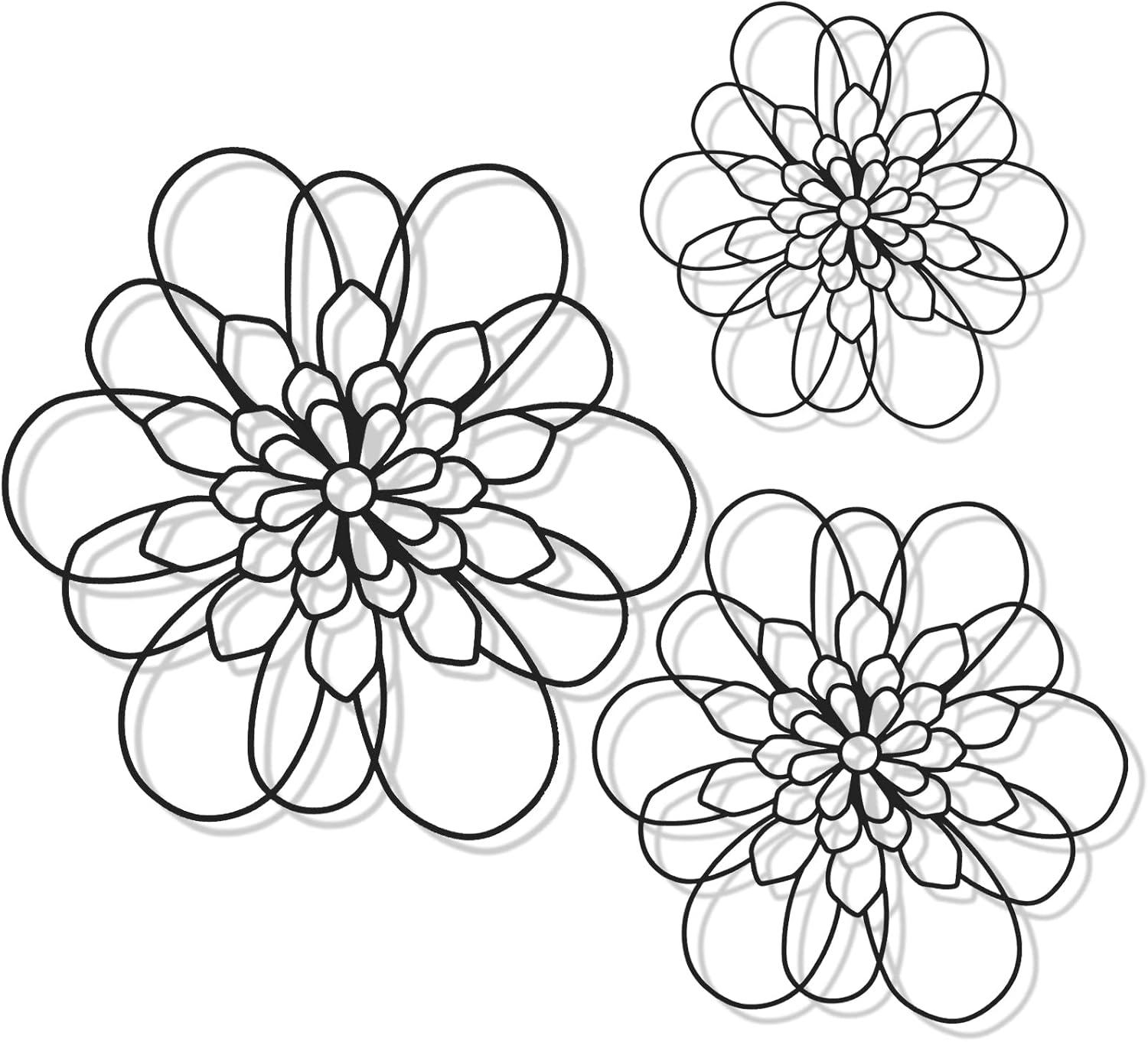 3 Pieces Metal Wall Art Metal Flower Wall Sculpture Metal Flower Wall Art for Home Bedroom Living Room Bathroom Kitchen Office Garden Hotel Wall Decoration, 3 Sizes (Black)