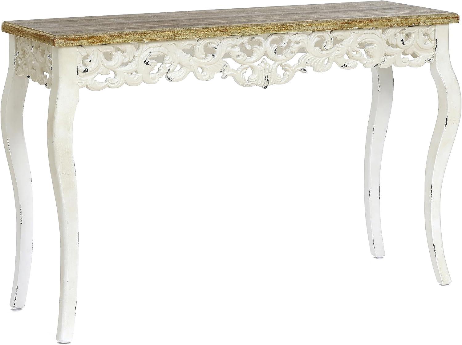 LuxenHome Victorian Off White and Natural Wood Console and Entry Table Off-White