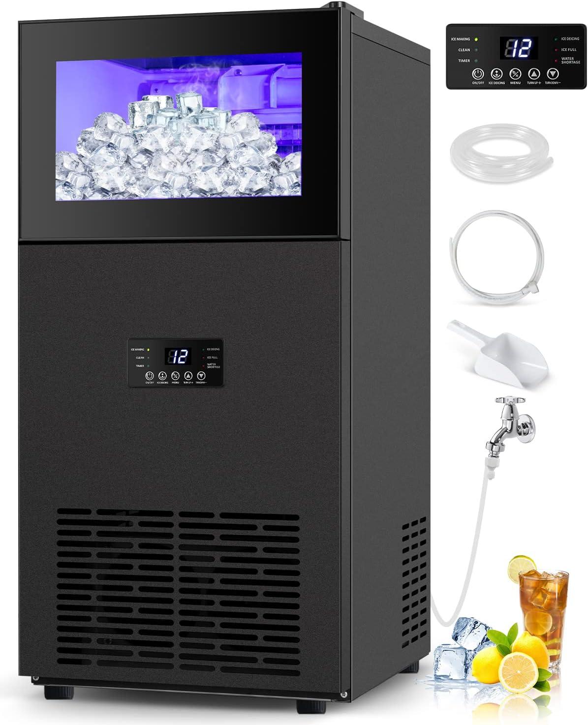 15in. 160Lbs/24H Black Stainless Steel Ice Maker in Stainless Steel with 35LBS Storage Bin