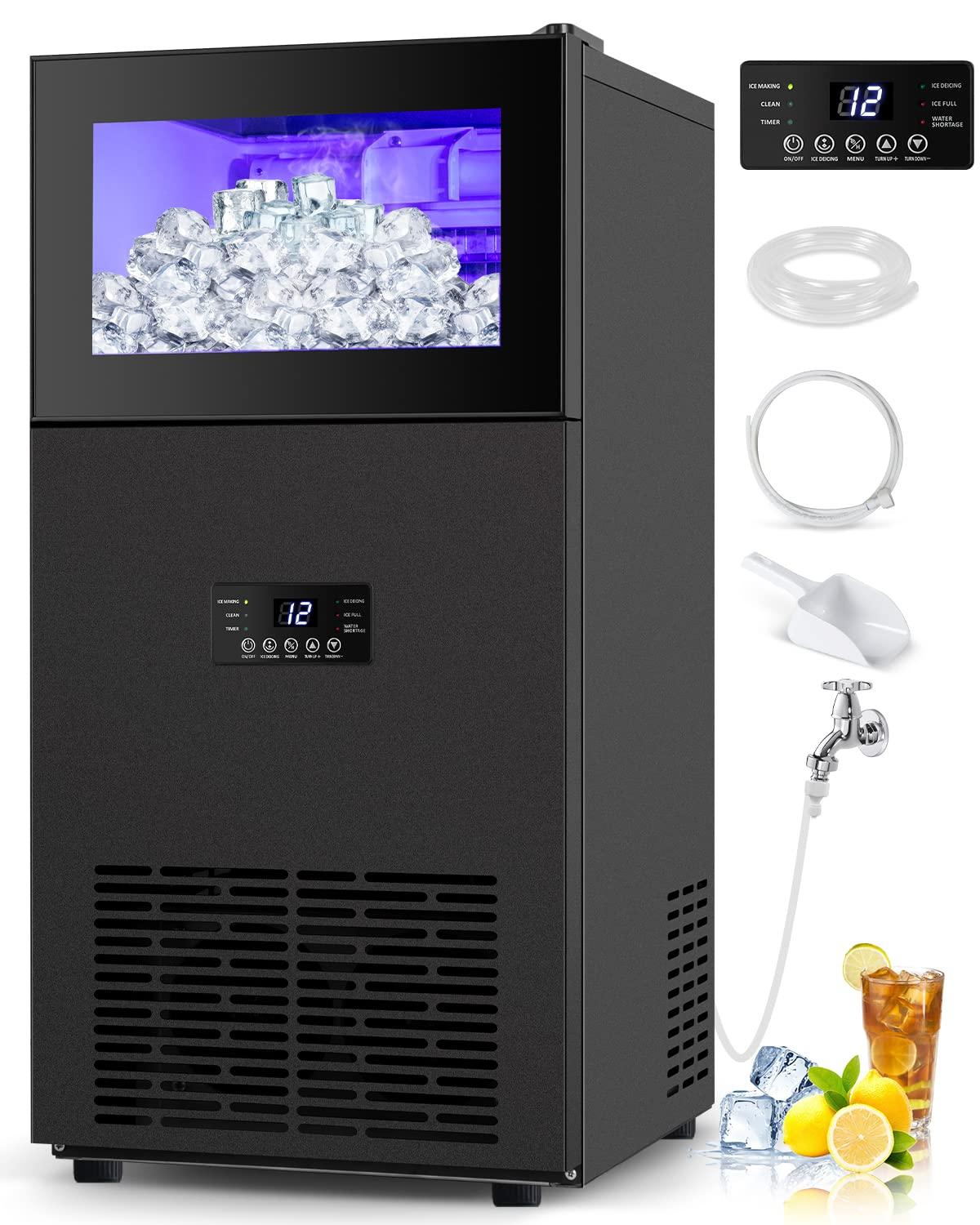15in. 160Lbs/24H Black Stainless Steel Ice Maker in Stainless Steel with 35LBS Storage Bin
