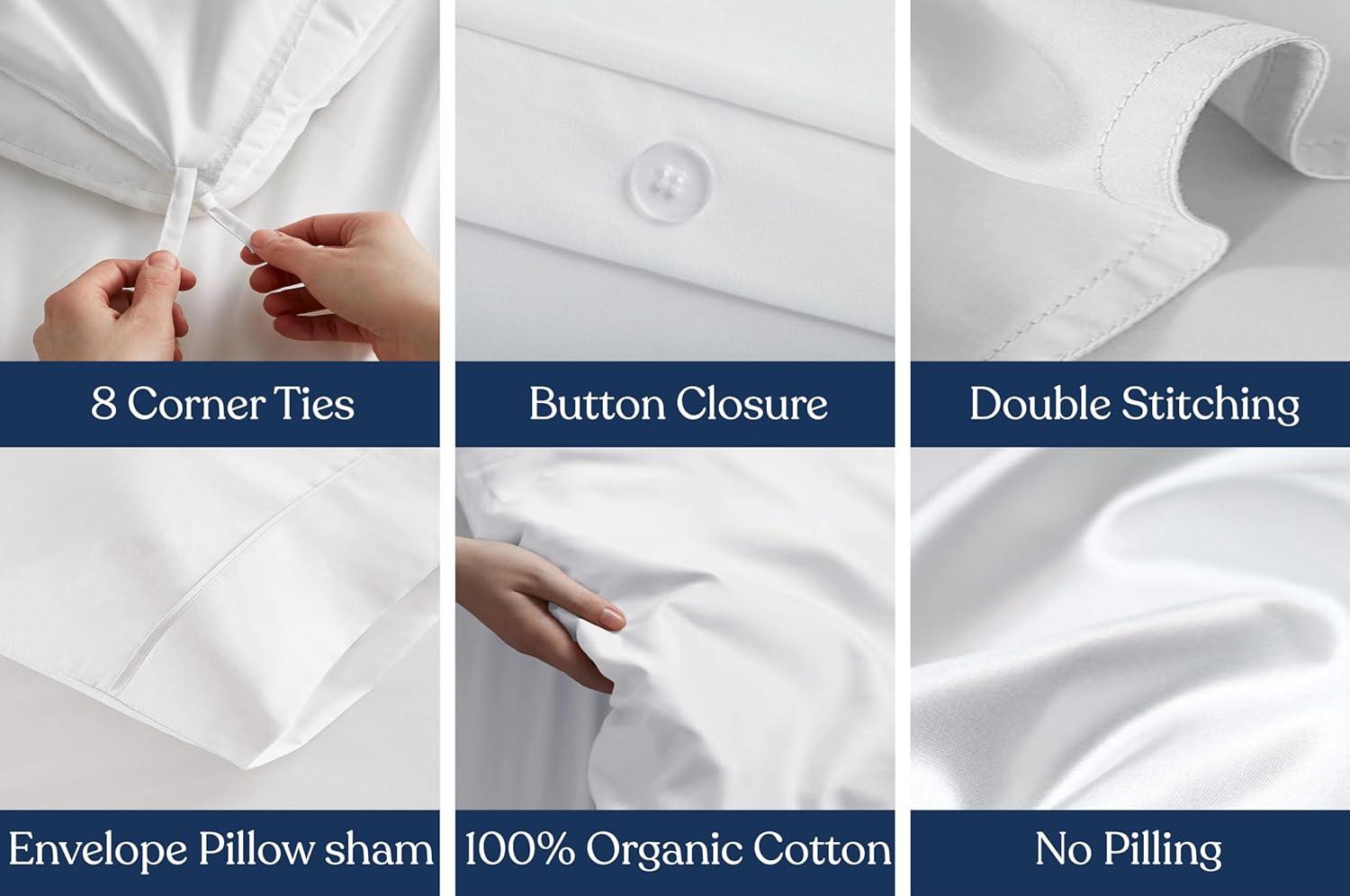 Delara GOTS Certified 100% Organic Cotton Duvet Cover Set 400TC Long Staple Cotton
