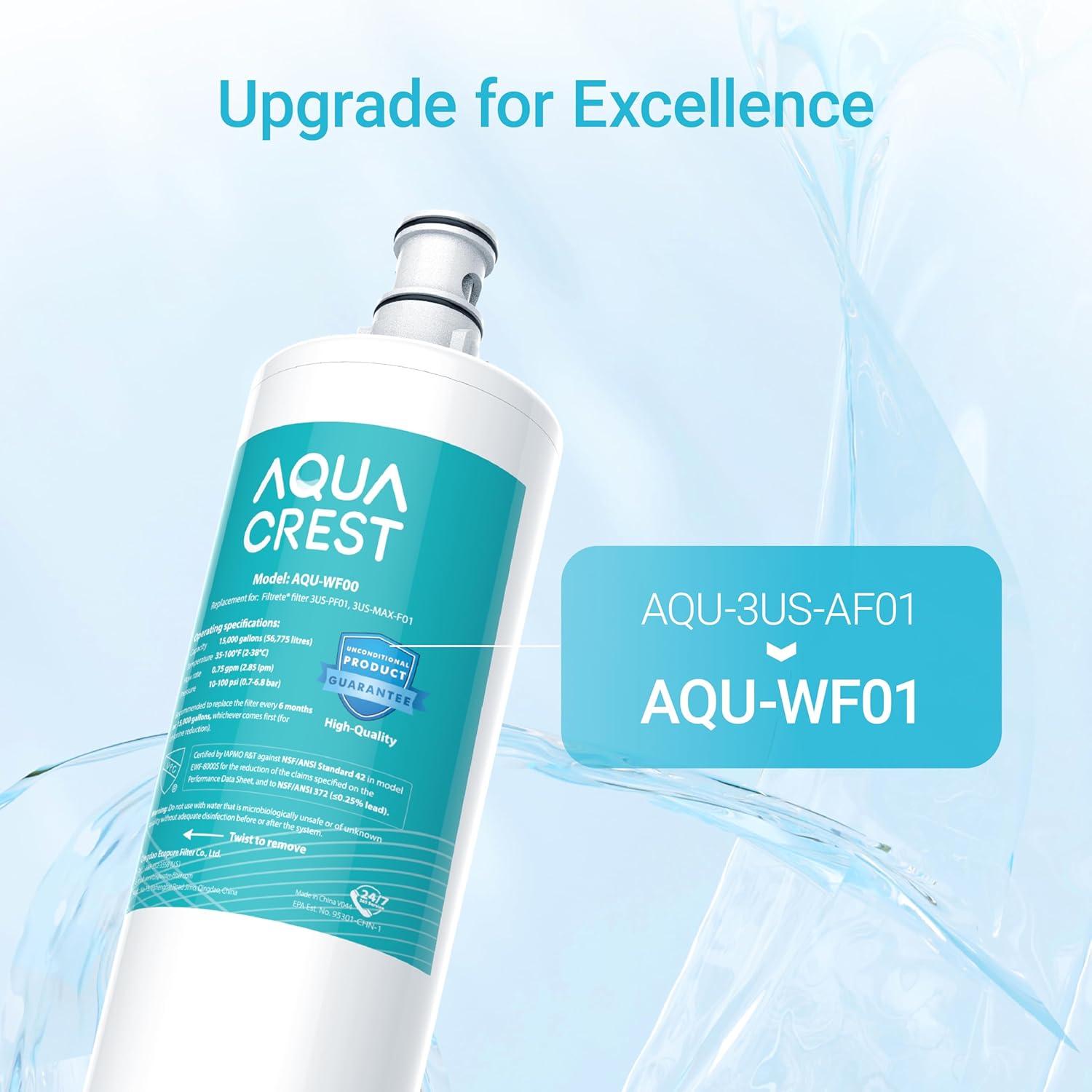 AQUACREST 3US-AF01 Under Sink Water Filter, Compatible with Filtrete Standard 3US-AS01, Aqua-Pure AP Easy C-CS-FF, Whirlpool WHCF-SRC, WHCF-SUFC, WHCF-SUF, pack of 3(package may vary)