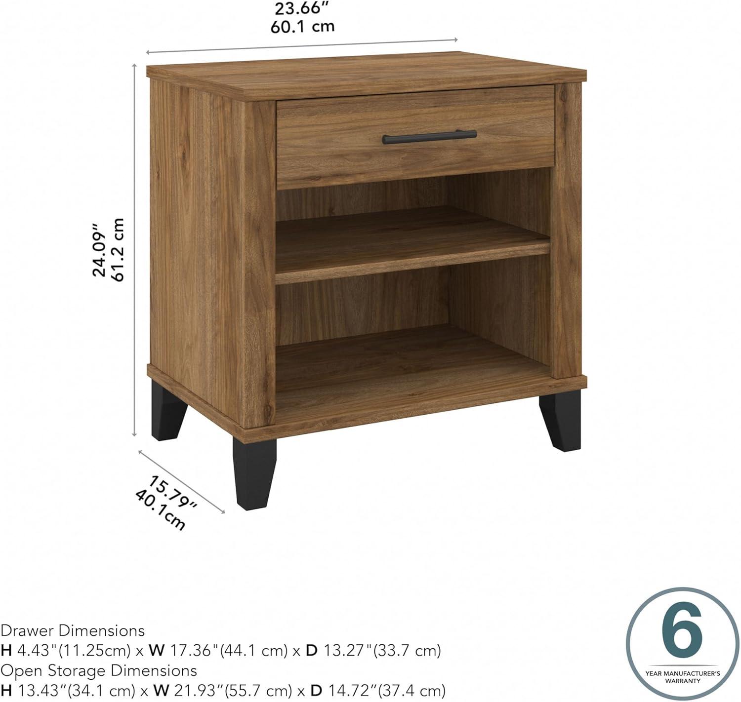 Bush Furniture Somerset Nightstand In Ash Gray: Contemporary Design with Satin Nickel Hardware