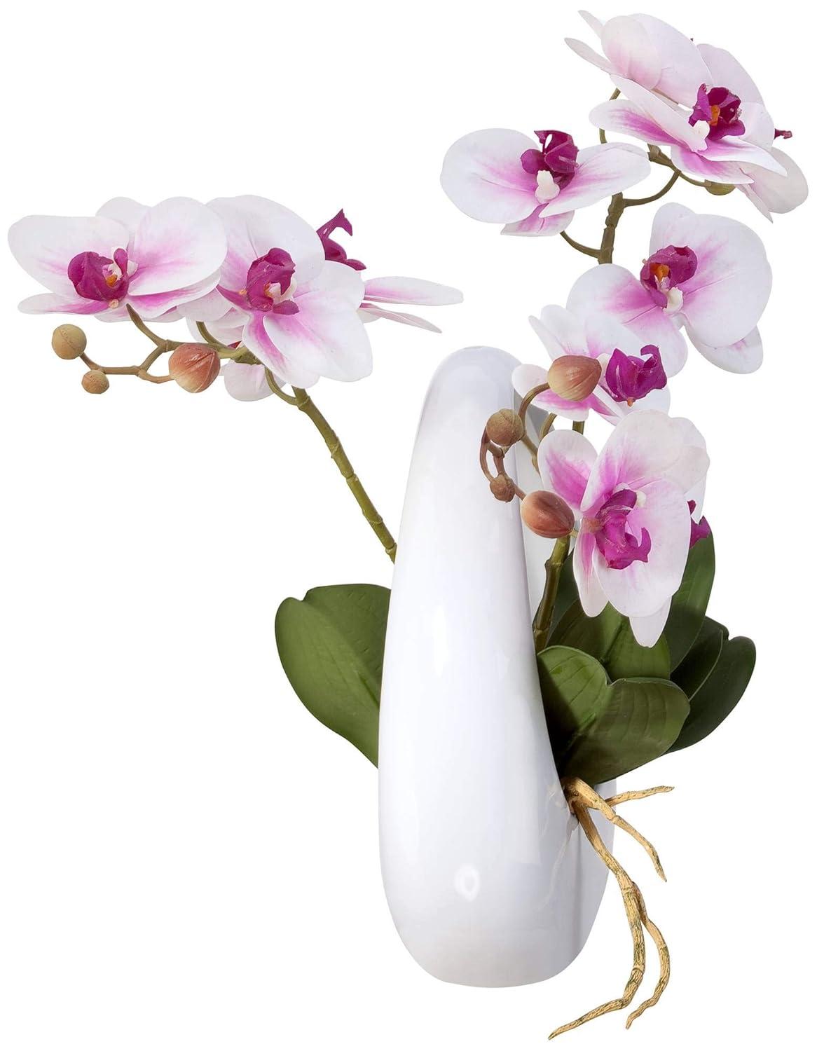 Dahlia Studios Potted Faux Artificial Flowers Realistic Pink White Phalaenopsis Orchid in Pot Home Decoration Living Room 13" High
