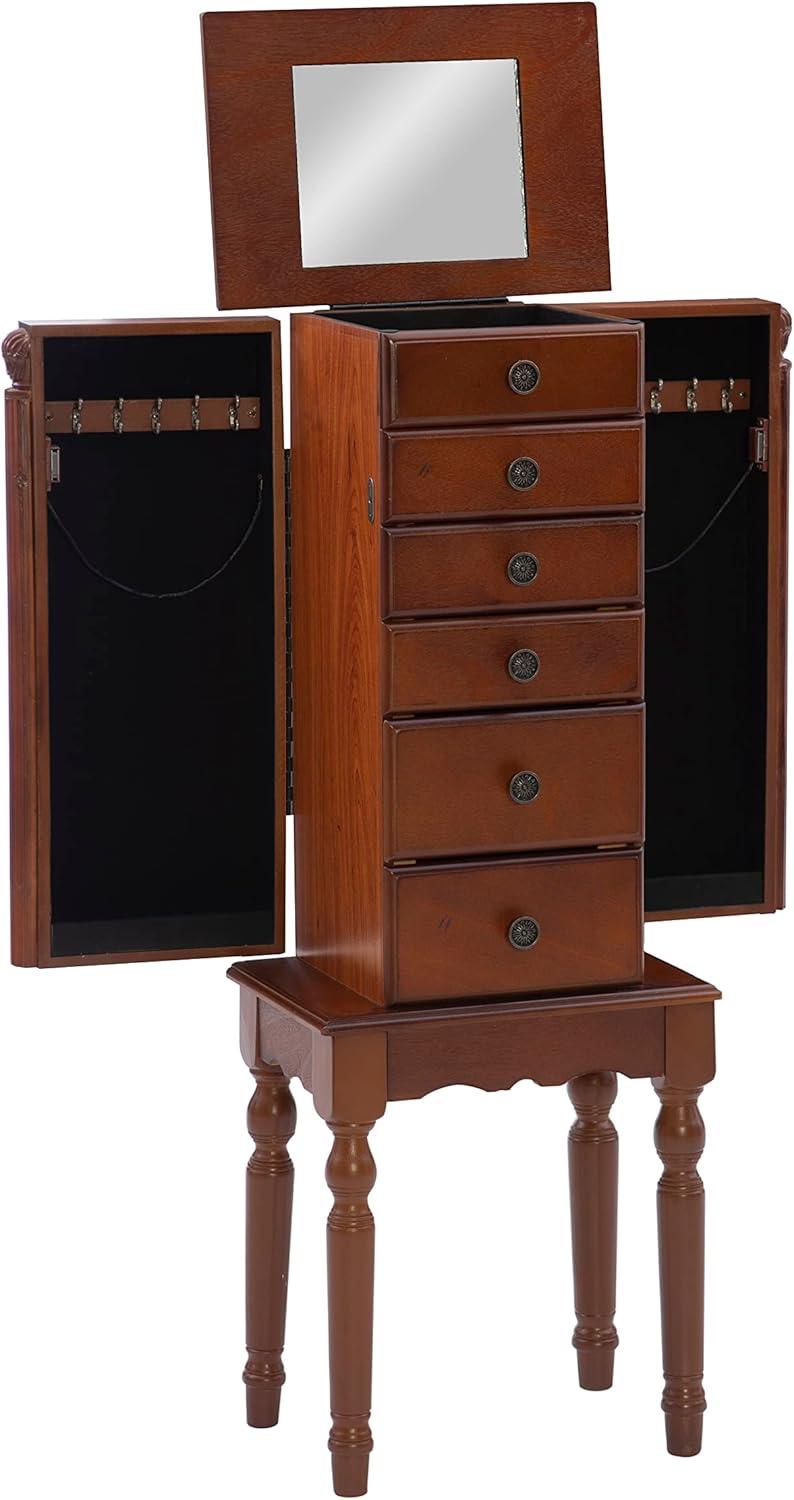 Lightly Distressed Deep Cherry Jewelry Armoire