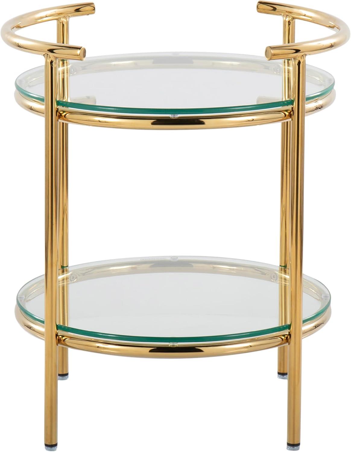 Rhonda Side Table Gold/Clear Glass - LumiSource: Art Deco, Tiered Design, Oval Shape, 22" Height