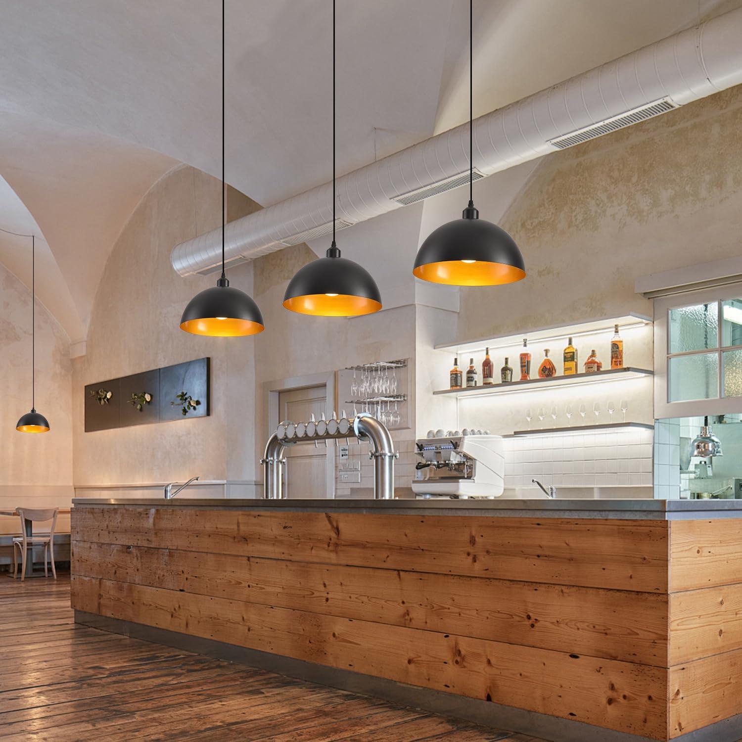 2-Pack Black Pendant Lights, 11.81'' Modern Pendant Lights Kitchen Island, Dome Large Pendant Light for Dining Room Foyer Bedroom Entryway Hallway Light Fixtures