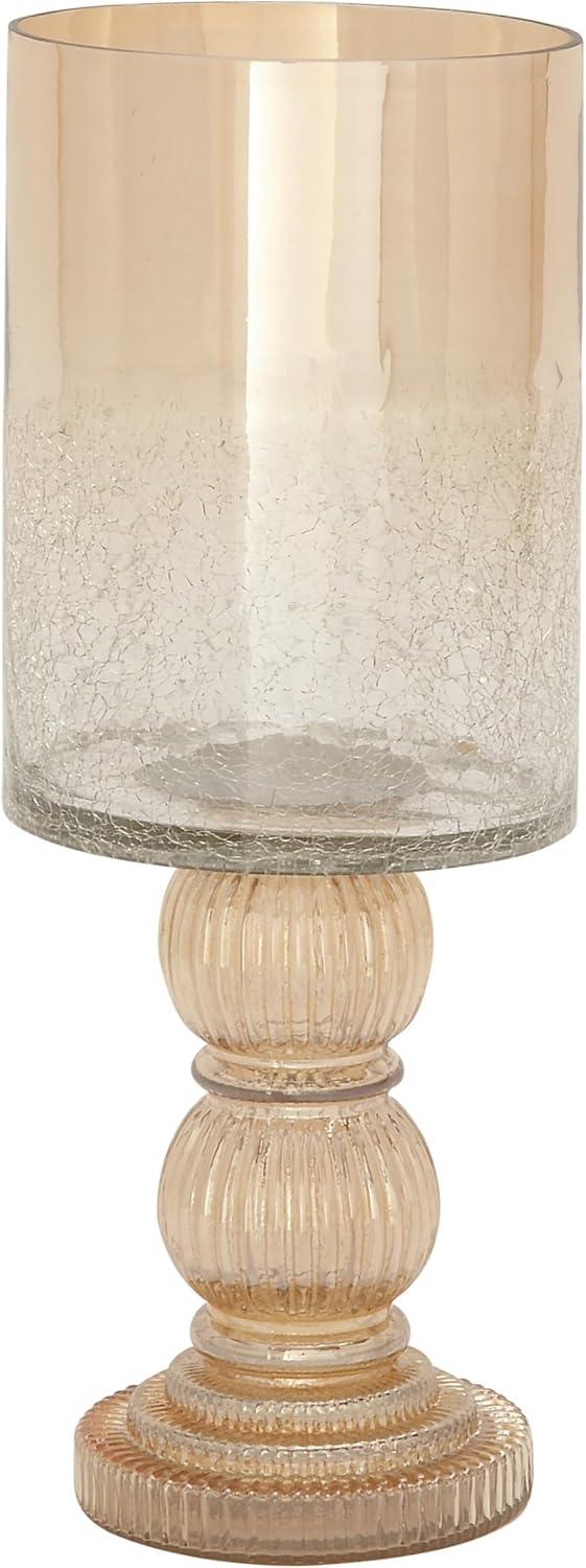 DecMode Gold Glass Handmade Turned Style Pillar Hurricane Lamp with Faux Mercury Glass Finish