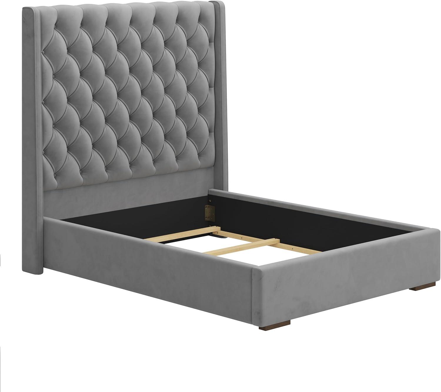 67.5" Tall Headboard Upholstered King Size Bed with Vertical Striped and Wingback Design, Box Spring Needed, Linen