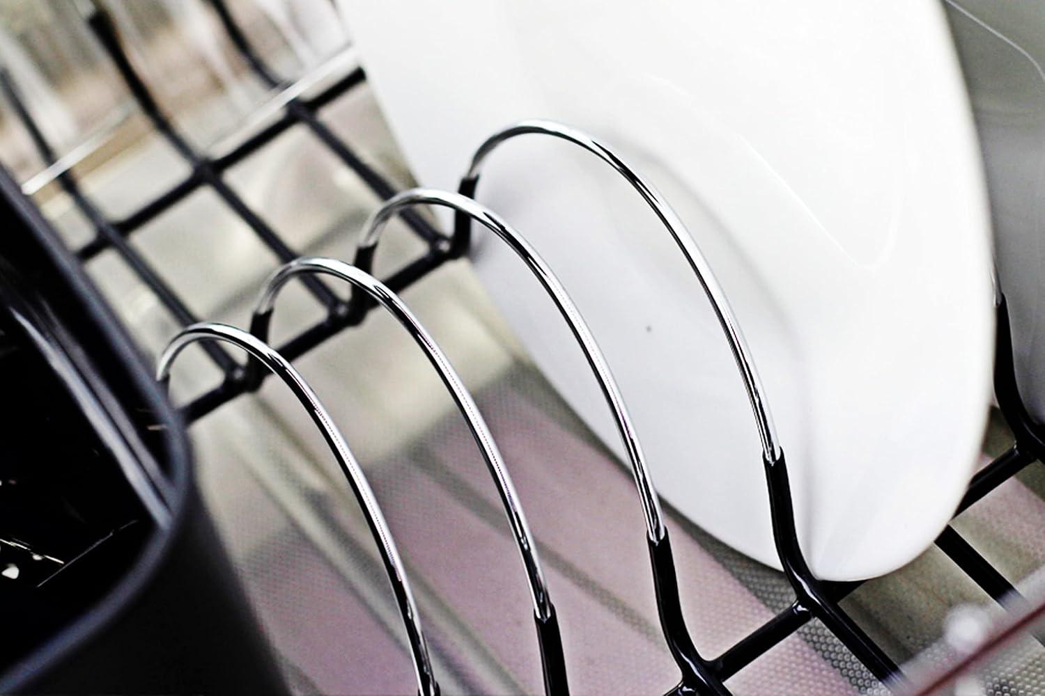 Chrome-Plated Steel Small Dish Rack with Utensil Cup