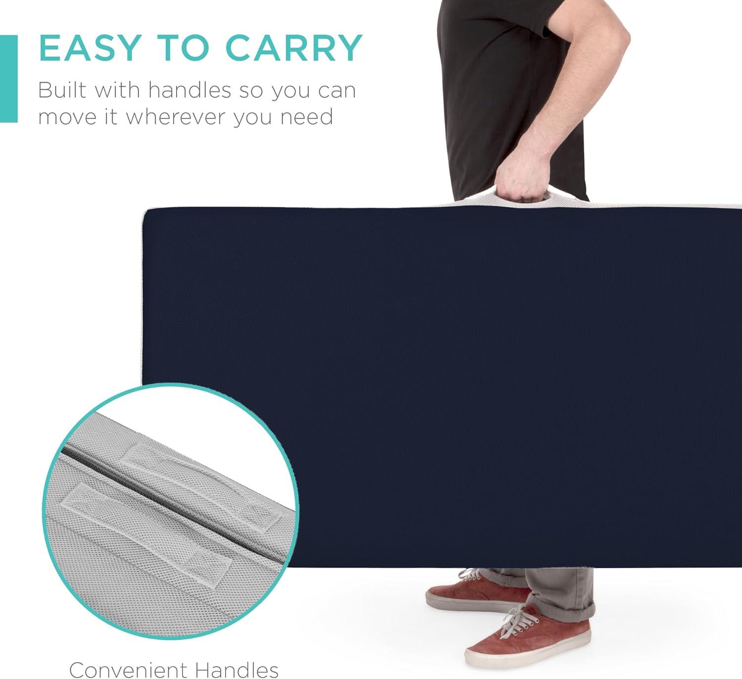 Best Choice Products 4in Thick Folding Portable Midnight Blue Mattress Topper w/ Carry Case, Washable Cover