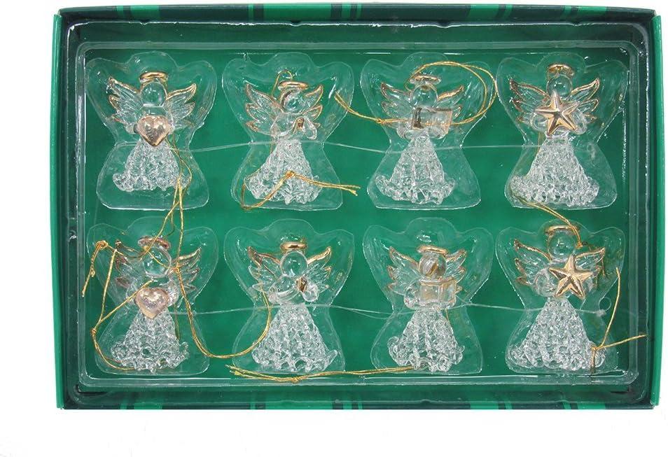 Set of 8 Clear Glass Angel Ornaments with Gold Accents