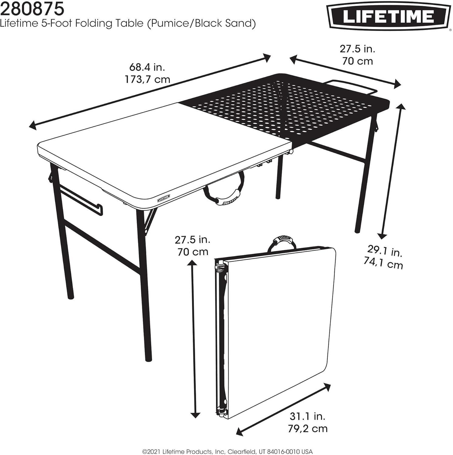 5-Foot White and Black High-Density Polyethylene Folding Table