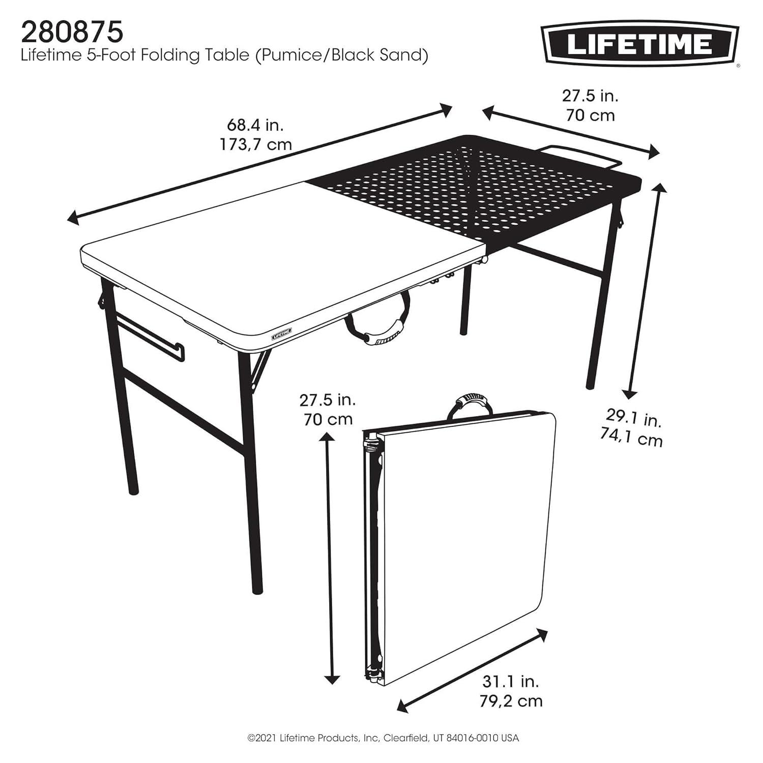 Lifetime 5 Foot Fold-in-Half Camping Folding Table, Indoor/Outdoor, Pumice (280875)