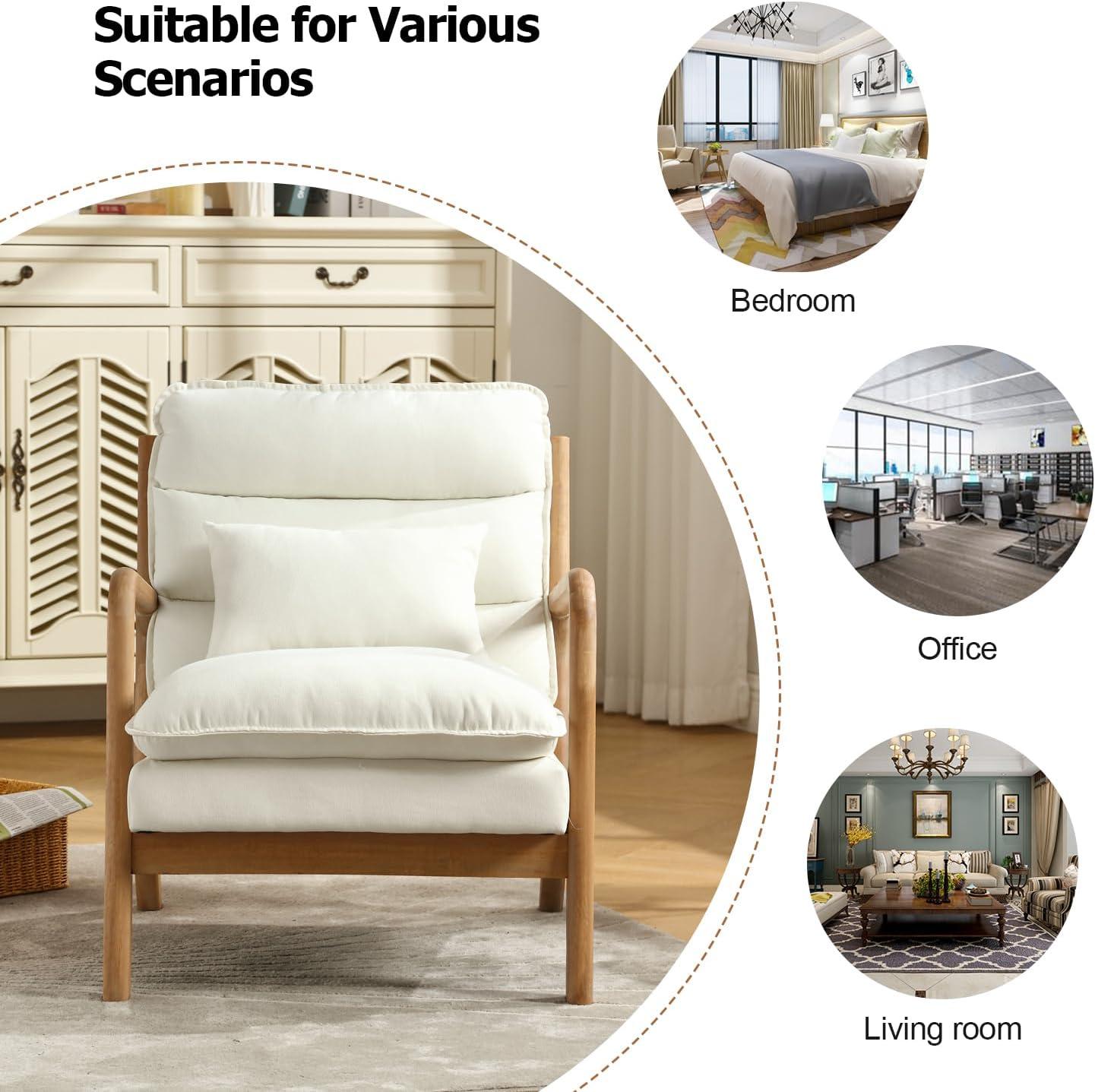YODOLLA  Fabric Accent Chair Mid-Century Modern Upholstered Arm Chair Set of 2 for Living Room in White
