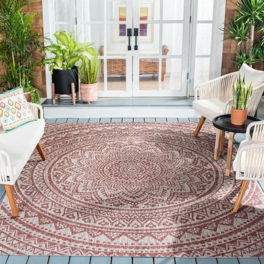 SAFAVIEH Courtyard Josiah Floral Medallion Indoor/Outdoor Area Rug, 9' x 12', Light Beige/Terracotta