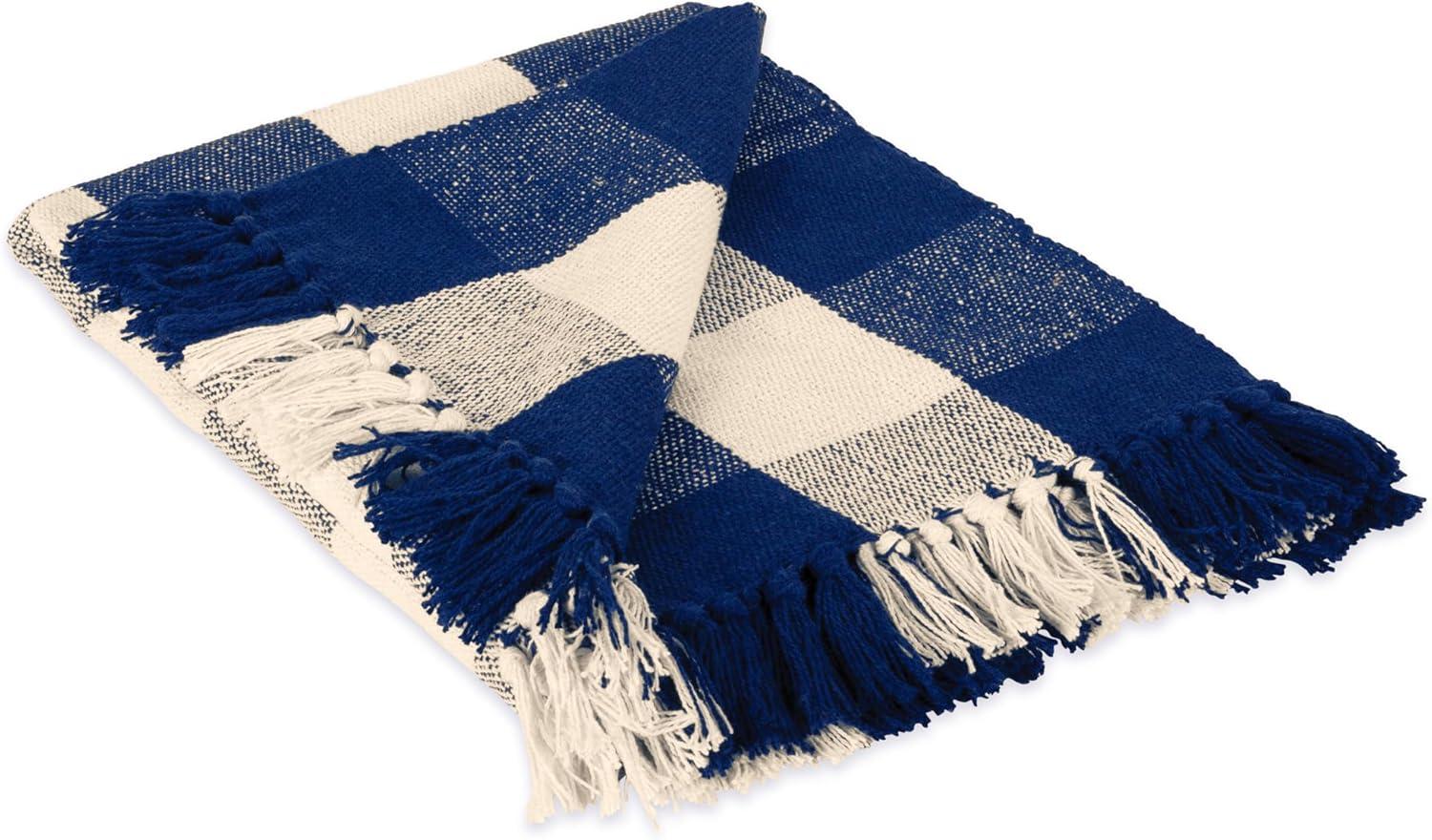 Navy and Off-White Buffalo Check Cotton Throw Blanket