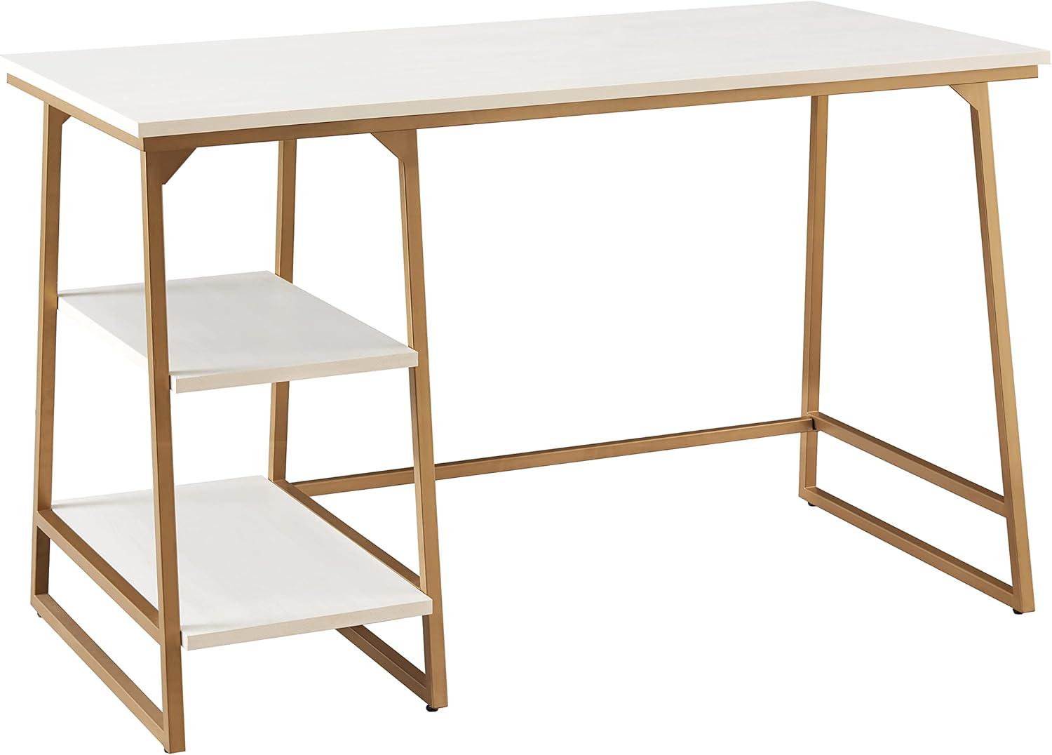 White and Gold Reversible Stepped Tier Shelf Desk