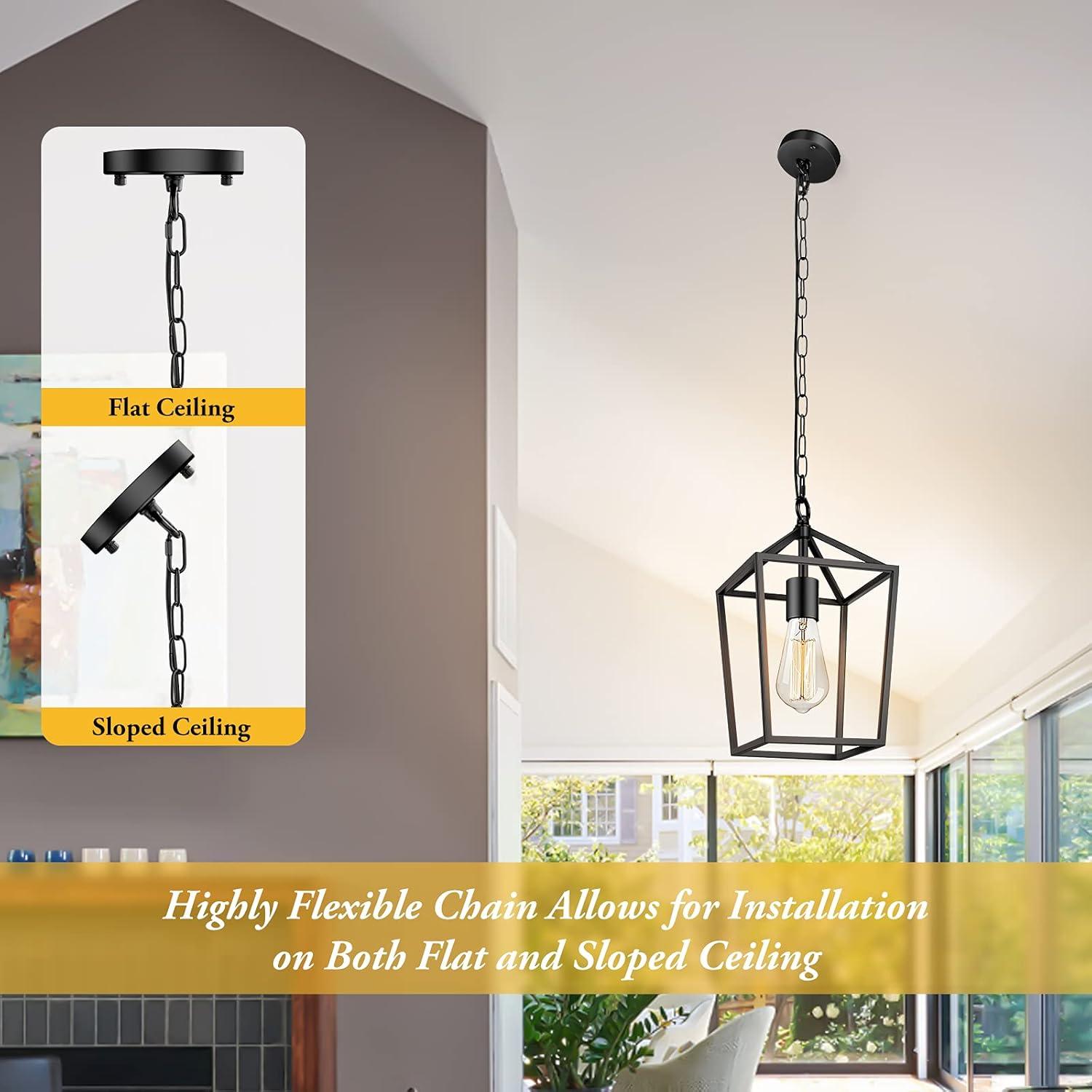 17 Stories Farmhouse Black Pendant Light for Kitchen Island Industrial Hanging Lantern Fixture