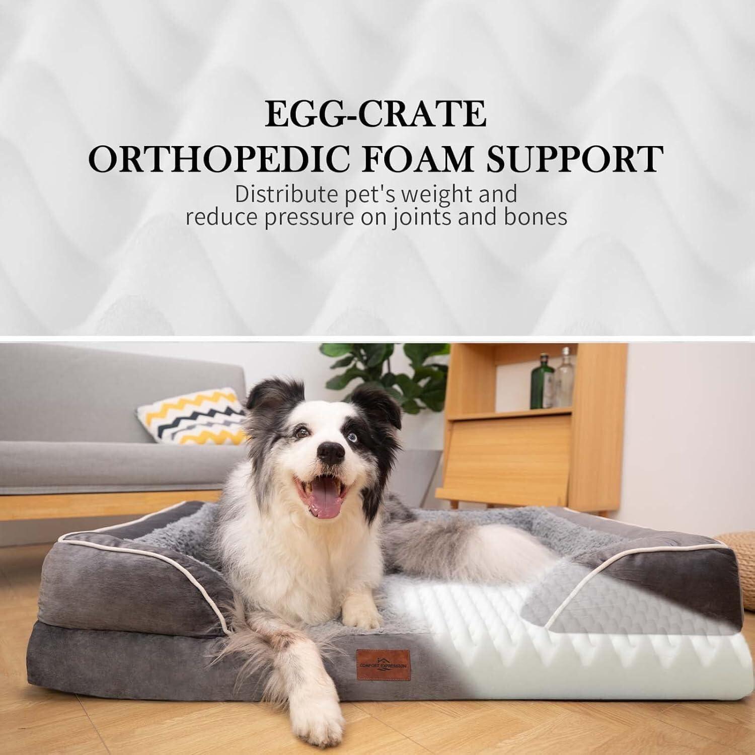 XXL Gray Orthopedic Waterproof Dog Bed with Bolster