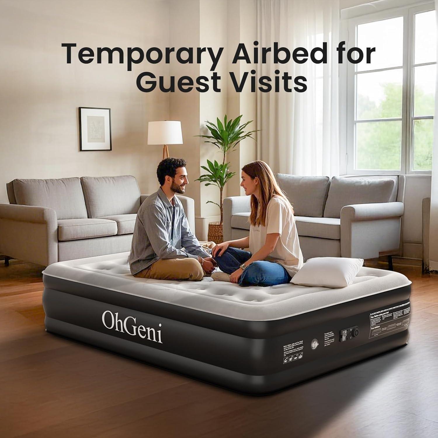OhGeni Queen Raised Black PVC Air Mattress with Pump