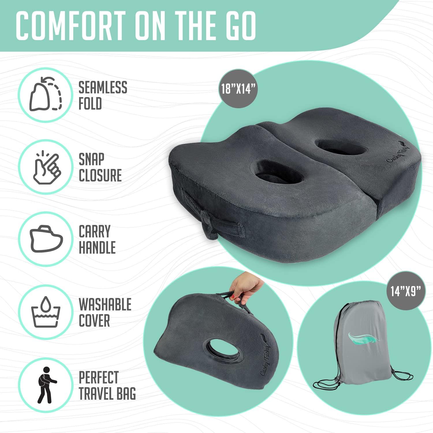 Cushy Tushy Foldable Sit Bone Seat Cushion, 18 in x 14 in, Gray, for Sit Bone Pain Relief, 1 Count
