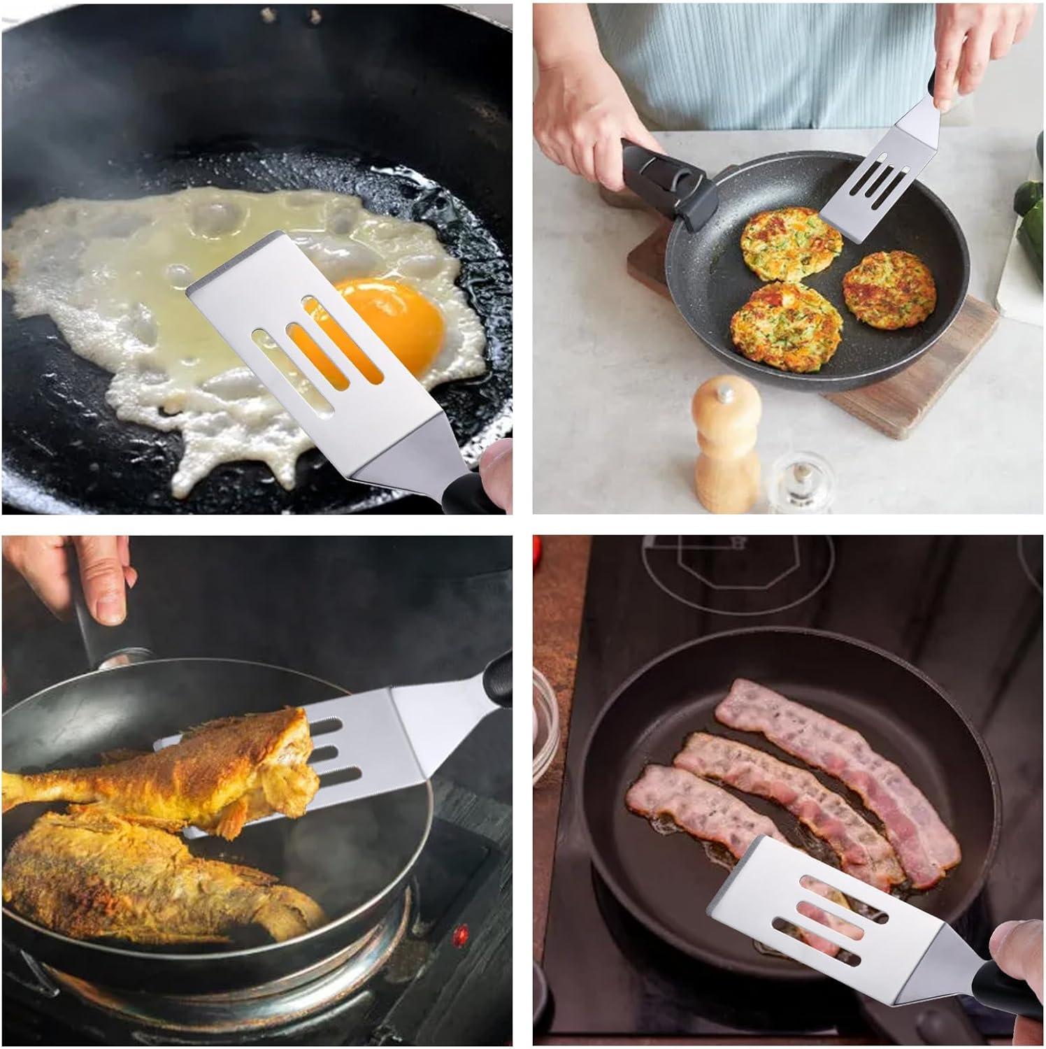 2 Pieces Small Spatula Set, Stainless Steel Mini Serving Spatula for Kitchen Use, Flipping or Cooking for Brownie, Cookie, Lasagna, Pancakes & Cake(Black+Silver)