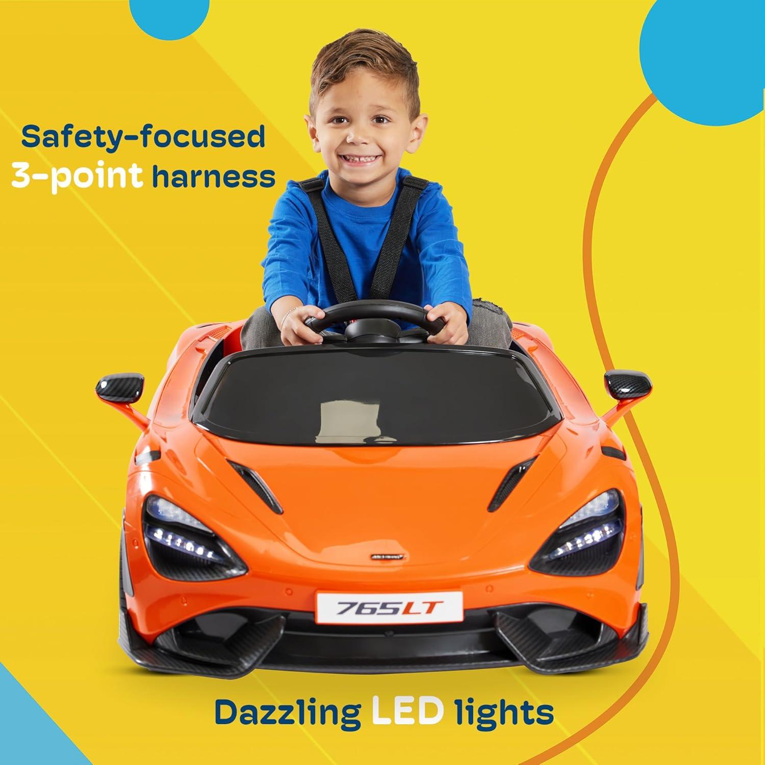 Kidzone 12V Licensed McLaren 765LT Kids Ride On Sports Car Electric Vehicle Vehicles with 2 Speeds, Parent Control, Smooth Start, Suspension, Hydraulic Doors & Hidden Training Wheels - Green