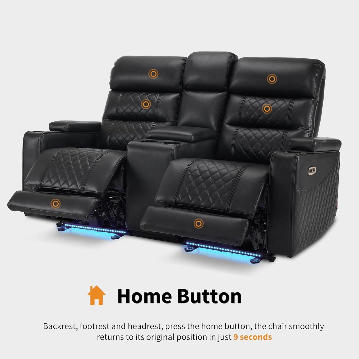 MCombo Power Reclining Loveseat Sofa with Adjustable Headrests and Console, Home Theater Seating with Armrest Storage, USB & Type-C Ports for Living Room HTS480