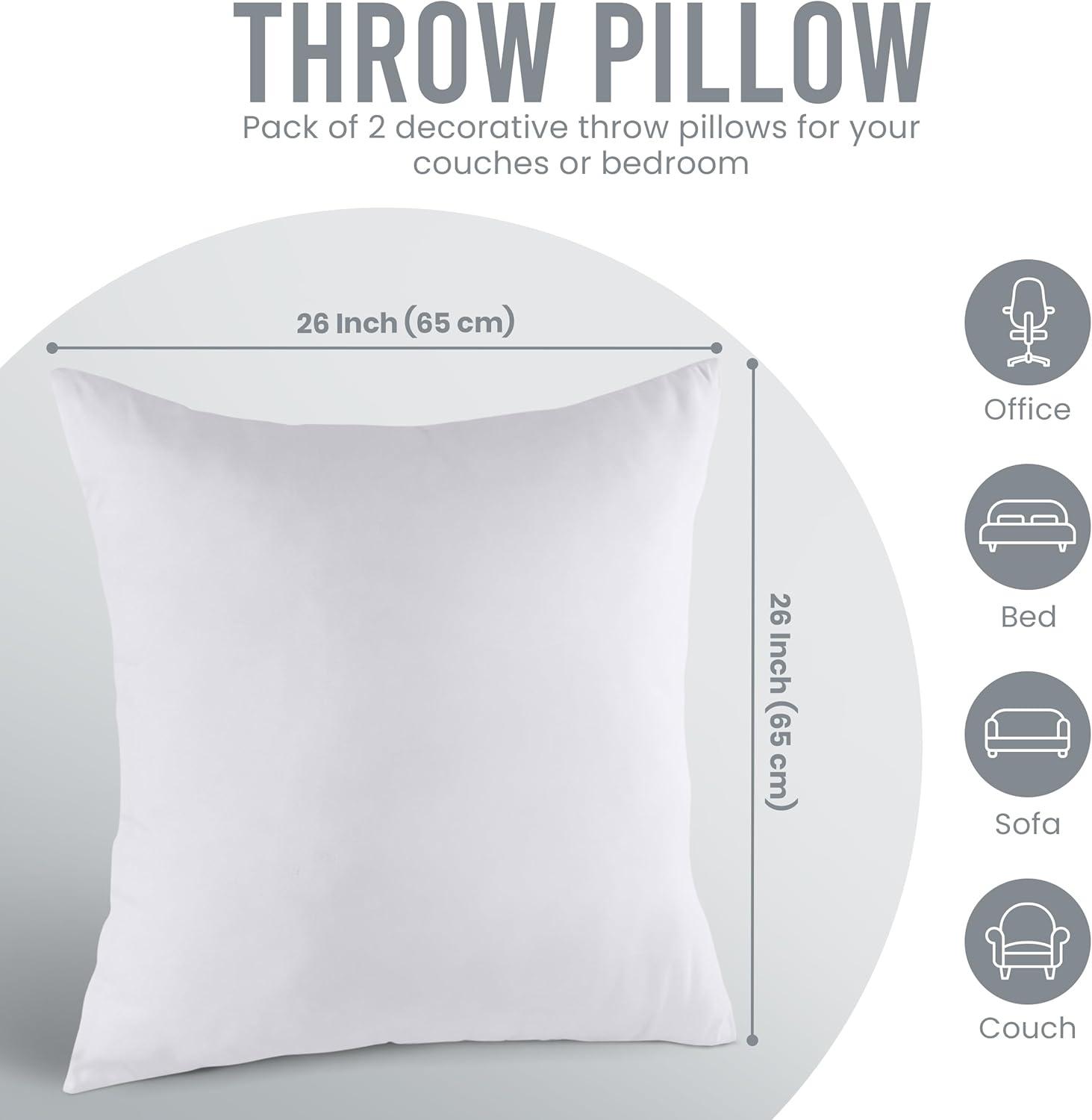 Phantoscope 26 x 26 Throw Pillow Inserts with 100% Cotton Cover, Square Decorative pillow, 2 Pack, 26 x 26 inches