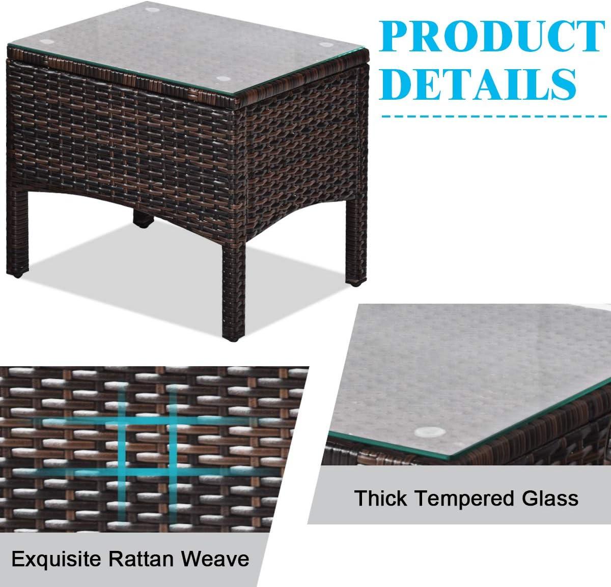 YYAo Garden Conversation Table Set, Conversation Loveseat Chairs Set, 3 Pcs Outdoor Patio Rattan Conversation Set with Seat Cushions-Turquoise