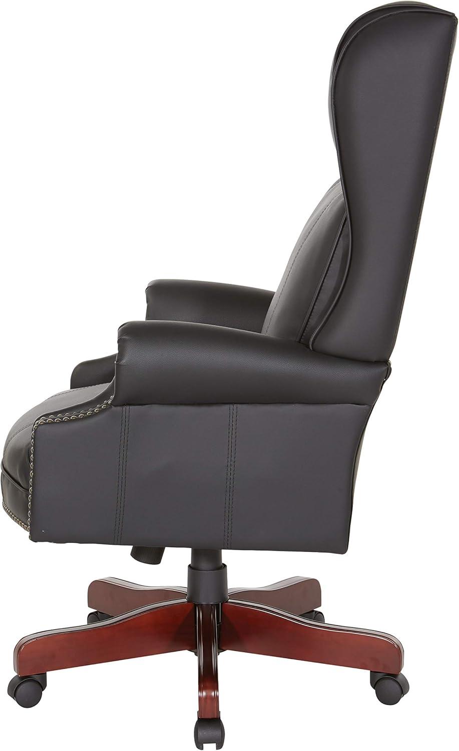 Executive High Back Chair with Black Vinyl and Brass Finish Nail Trim Upholstery