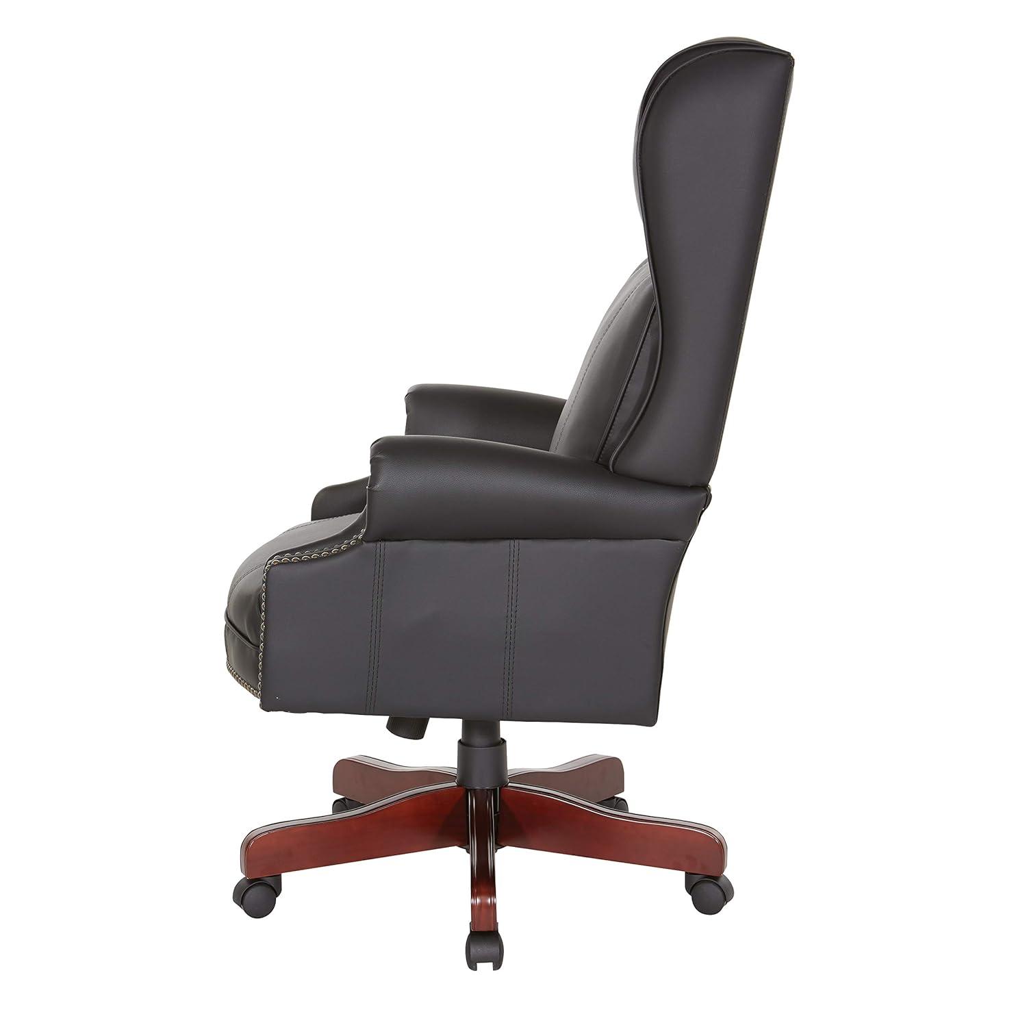 Executive High Back Chair with Black Vinyl and Brass Finish Nail Trim Upholstery