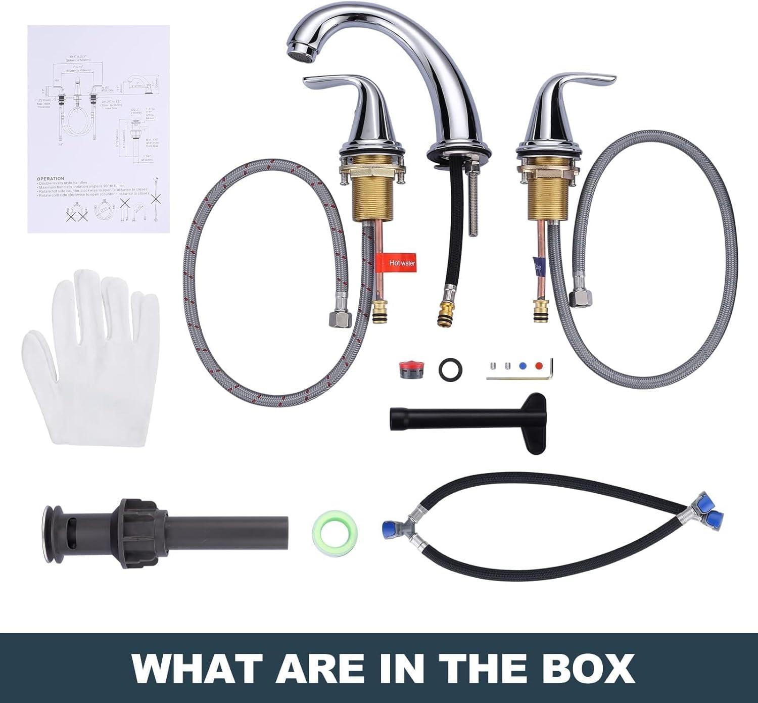 Aleasha Widespread Bathroom Sink Faucet, 3 Hole Faucet With Pop-Up Drain